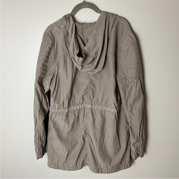 Express Women’s Utility Jacket Size Medium Tan Brown Hooded Full Zip Pockets - Picture 4 of 6